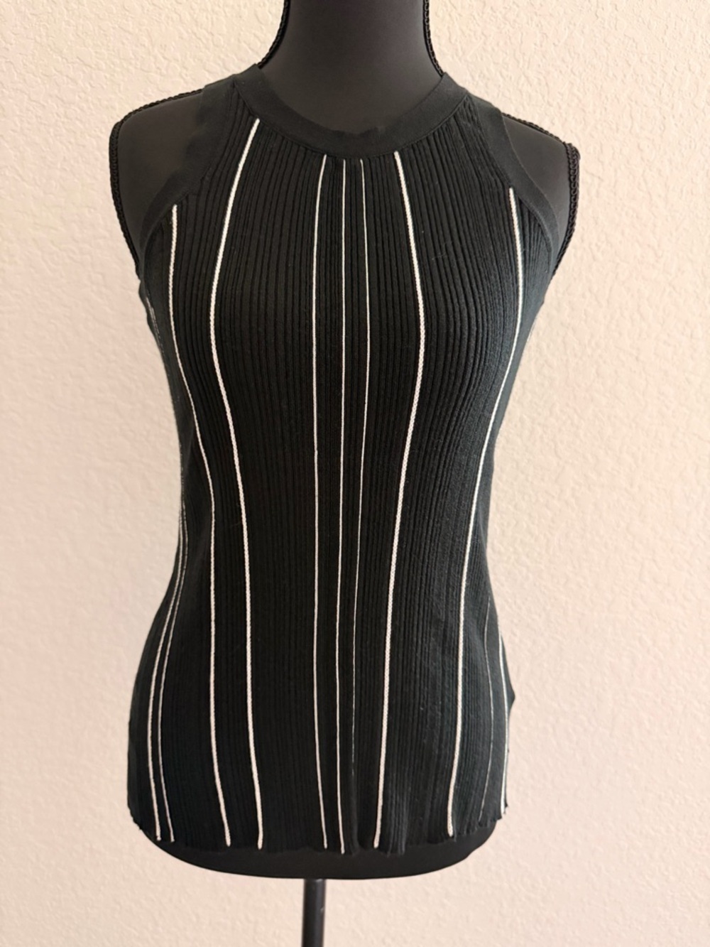 Totême Curved Rib Tank Black & White Stripe | Luxury Minimalist Stretch Top
